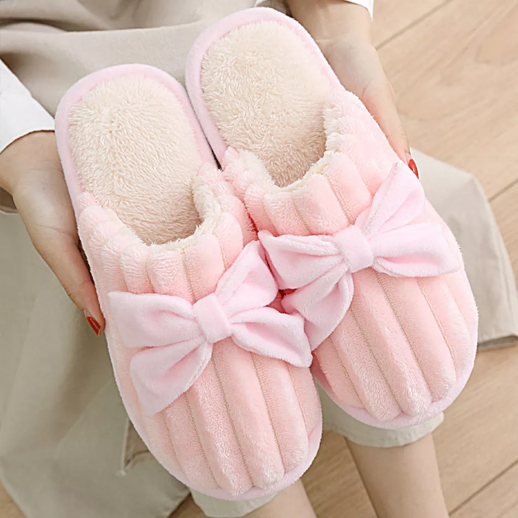 chinelos de inverno bonito bowknot das mulheres dos homens das mulheres de Pantufa porquinho rosa Winter Women Warm Indoor Slippers Ladies Fashion Cute Pink Pig Women's Soft Short Furry Plush Woman Comfort Casual Female Shoes