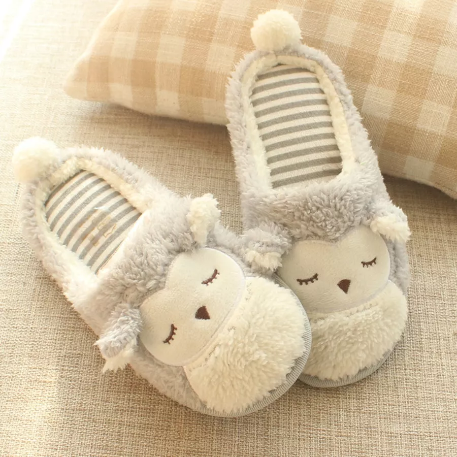 Chinelos de pelúcia de inverno de pelúcia de coruja de pelúcia feminino bonito animal macio confortável mulher chinelo aconchegante casa sapatos para senhoras e menina