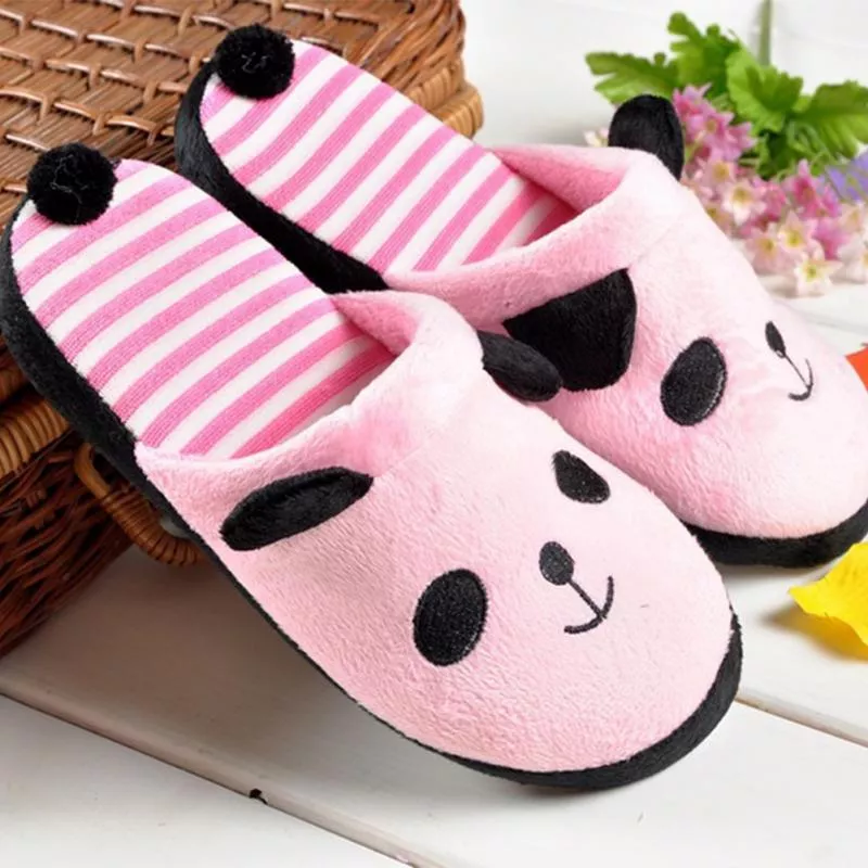 chinelos quentes feminino adoravel panda dos desenhos animados piso em casa Pantufa infantil de veludo, chinelos de desenho animado de raposa para meninos e meninas, sapatos para inverno