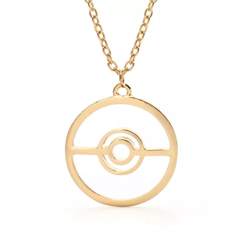 Colar Anime Pokebola Traços Outline Dourado