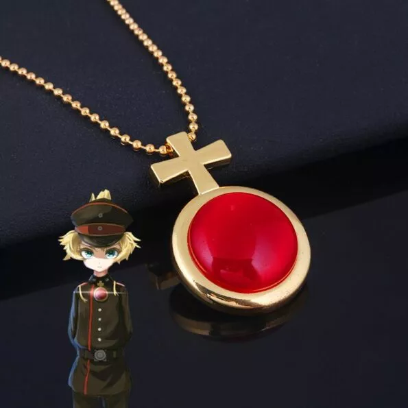 colar anime saga de tanya o mal cosplay colar tanya degurechaff cruz de cristal Colar Anime Saga de tanya o mal cosplay colar tanya degurechaff cruz de cristal vermelho colar de corrente de ouro pingente para mulher jóias masculinas