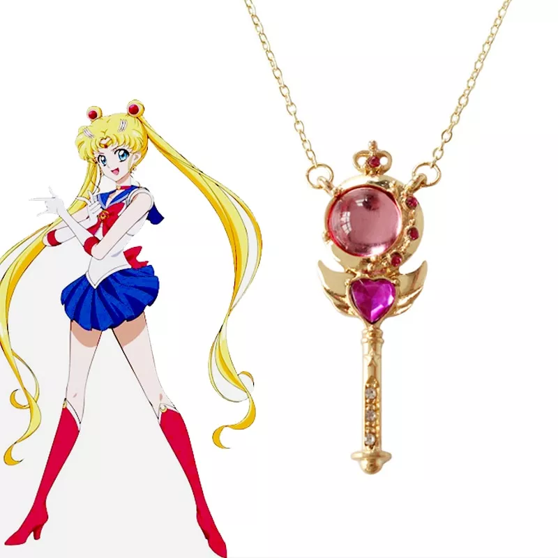 Colar Anime sailor moon colar cosplay adereços amoroso varinha pingente de cristal meninas presentes