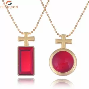 colar anime tanya cruz de cristal vermelho colar saga de tanya o mal cosplay pingente Óculos sem aro óculos de sol feminino vintage libélula steampunk óculos de sol sem moldura gradiente lente clara 2020