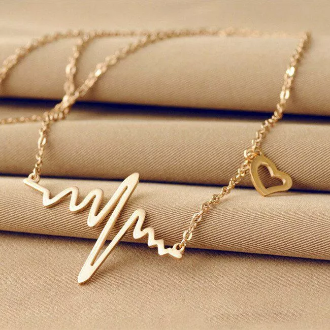 Colar Batimentos Cardíacos Coração ECG Dourado