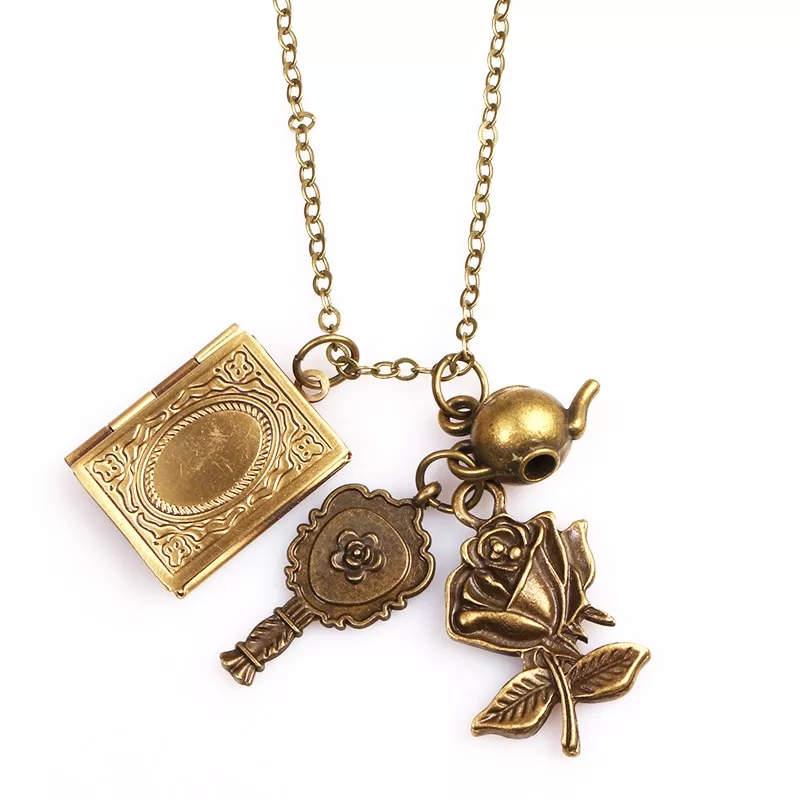 colar bela e a fera livro de fadas espelho rosa flor bule encantos colar Colar anime one piece colar leme crânio ossos ace chapéu mil navio ensolarado logotipo pingente colar collier gargantilha colar