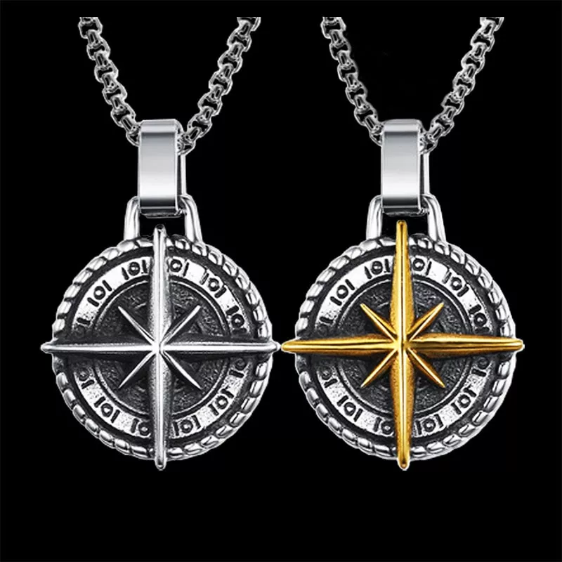 Colar Bussola Corrente masculina de aço inoxidável, corrente fria de 316, pingente do norte viking, colar de bússola, presente para namorado, dropshipping, 246
