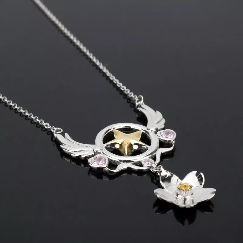 colar card captor sakura anime cetro prata Brinco Anime Sailor Moon Sakura Card Captor japonês anime cor de ouro coração com vermelho azul cristal marinheiro lua varinha mágica forma chave brincos para meninas crianças presentes