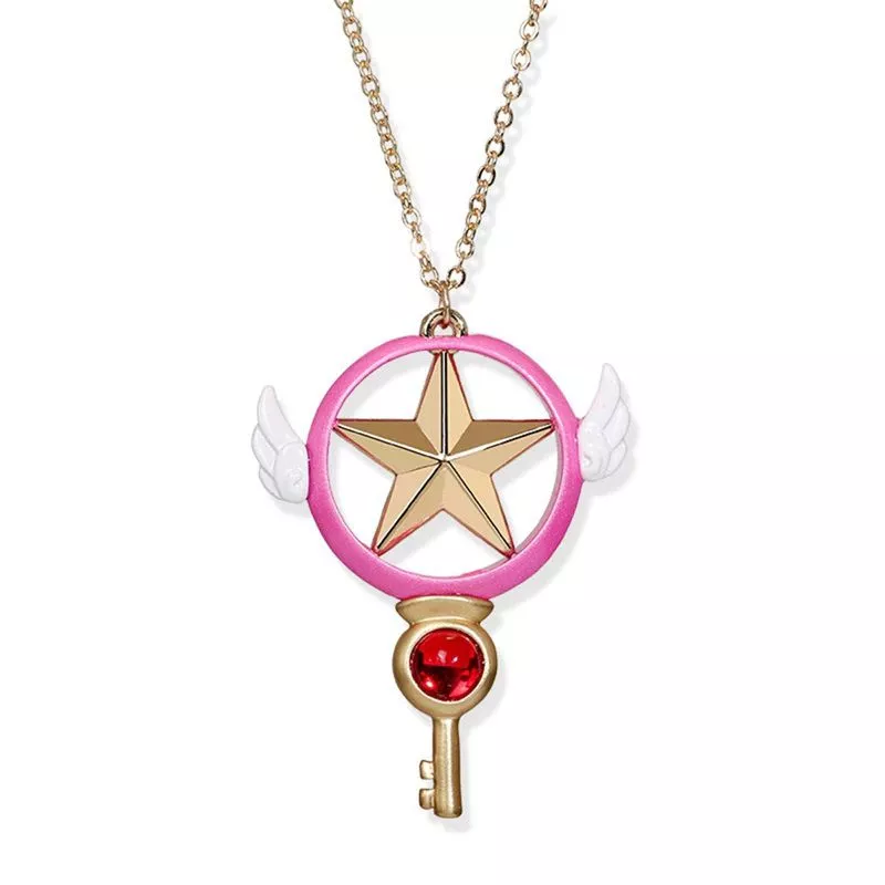 Colar Card Captor Sakura Anime Dourado Varinha Mágica