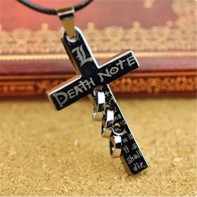 Colar Death Note cruz pingente de metal colar de metal preto cruz logotipo pingente de ação brinquedo figura