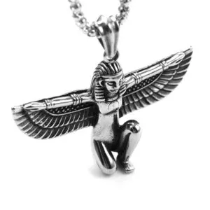 colar egipcio egito kneeling isis figura com asas das mulheres dos homens colar Colar Egipcio Egito Pingente de amuleto egípcio, colares com crucifixo, pingentes em aço inoxidável, símbolo da vida, colares com cruz, joias de presentes