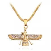 Colar Egipcio Egito Strass Pavimentada Bling Iced Out Irã Faravahar Ahura Mazda Zoroastro Colar Pingente Homens Jóias de Ouro