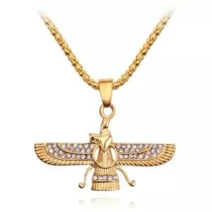 colar egipcio egito strass pavimentada bling iced out ira faravahar ahura mazda Colar Egipcio Egito Strass Pavimentada Bling Iced Out Irã Faravahar Ahura Mazda Zoroastro Colar Pingente Homens Jóias de Ouro