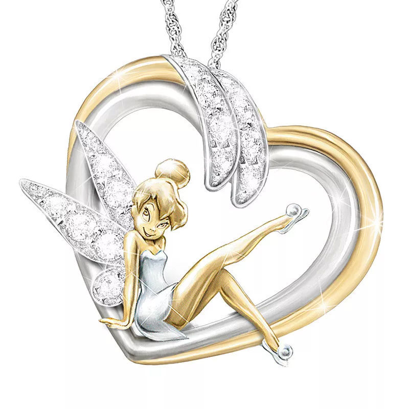 Colar Flor de sino fada elfo colar para mulher menina bonito asas de anjo amor coração acreditar pingente de cristal colar de jóias