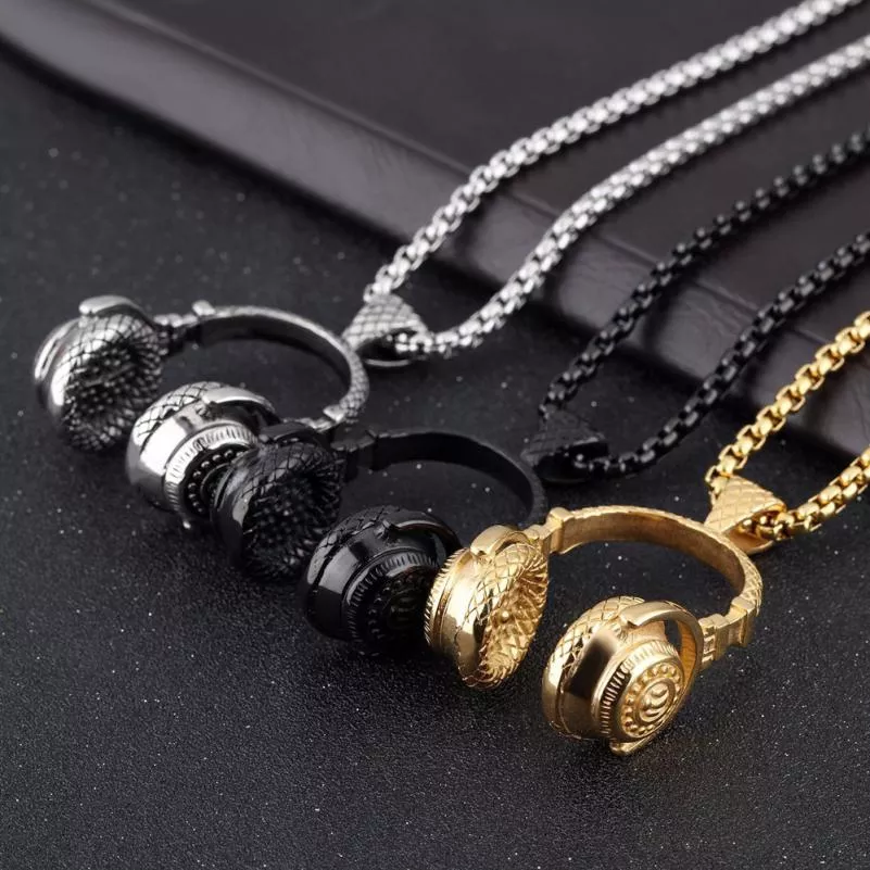 colar hip hop punk estilo colar gargantilha microfone fone de ouvido pingente colares Colar crânio fones de ouvido estudante pingente colar personalidade casal retro punk masculino titânio aço hip hop colar