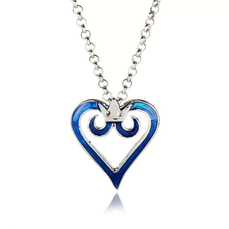 Colar Kingdom Hearts Sora Coração Azul Coroa Game Prata