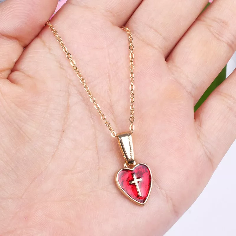 Colar Lady moda gotejamento cruz do amor colar de corrente colar clavícula Lady love fashion Ms vermelho breve parágrafo colar de aleluia