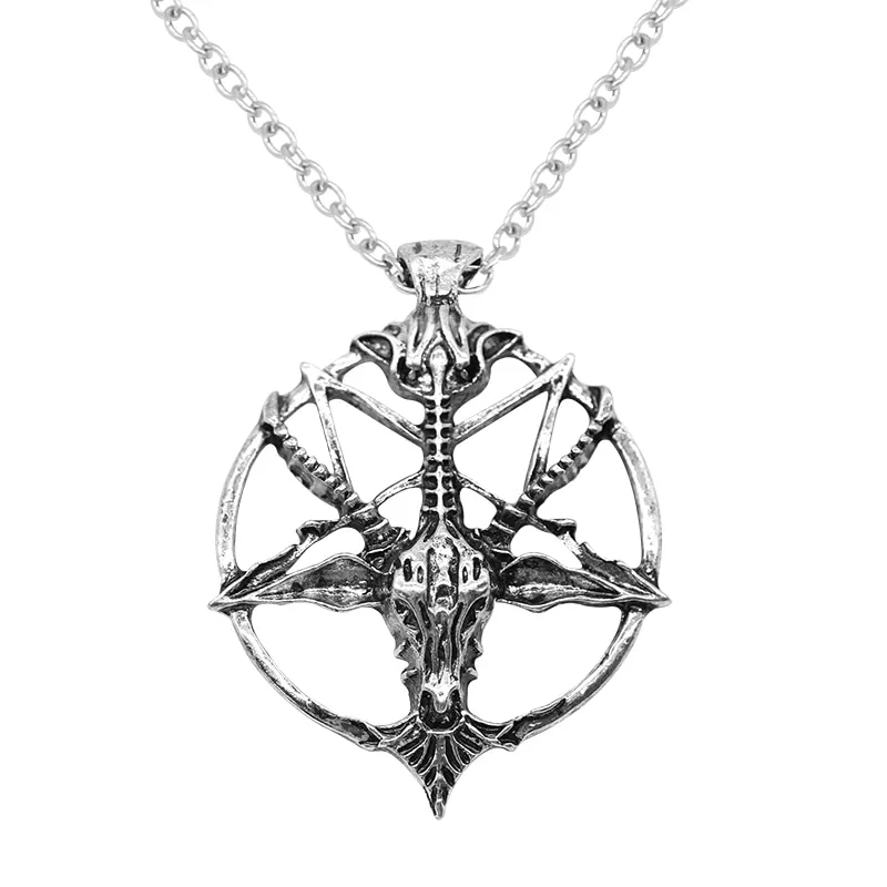 colar moda steampunk pentagrama invertido pan deus cabra cranio cabeca Colar Moda Steampunk Pentagrama Invertido Pan Deus Cabra Crânio Cabeça Pingente Colares Satânicos Satanismo Oculto De Metal Gargantilha Colar