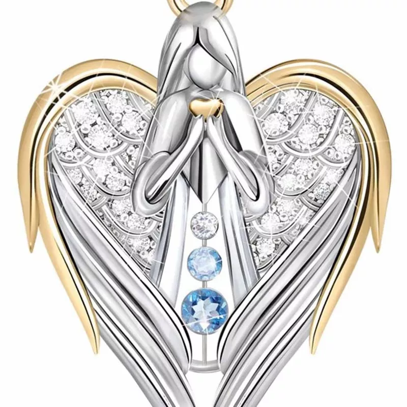 Colar Ouro Sliver Cristal Zircon Rhinestone Projeto Ângulo de Asas de Anjo Camisola Cadeia Pingentes Colares Para As Mulheres Presente Da Menina