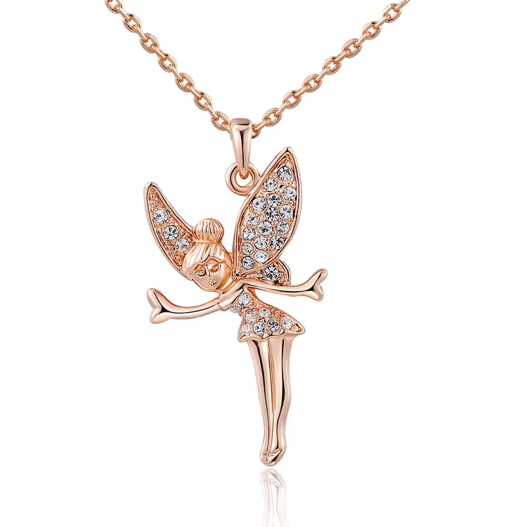 colar peter pan tinker bell boako zircon lindo anjo colar rosa cor de ouro Colar Bela e a Fera seco flor colar de vidro romântico original rosa gota de água colar feminino