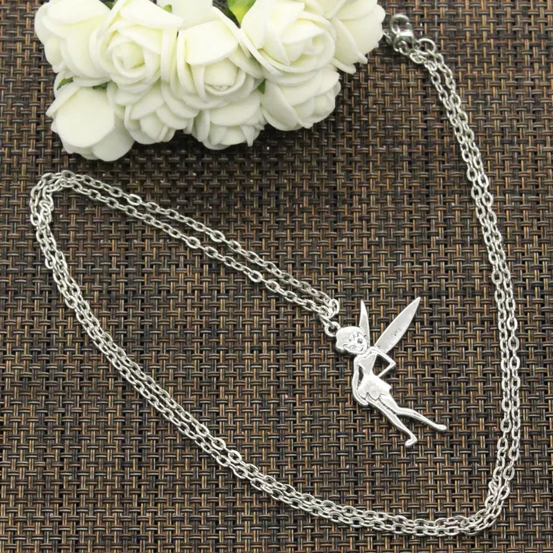 Colar Peter Pan tinkerbell anjo 36x27mm prata cor pingentes curto longo feminino colar presente gargantilha