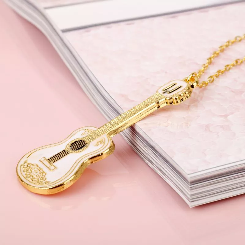 colar pixar coco guitarra dourado Colares femininos oco flor cristal medalhão ouro prata pingente longo colar moda jóias colar mujer 2019 presente