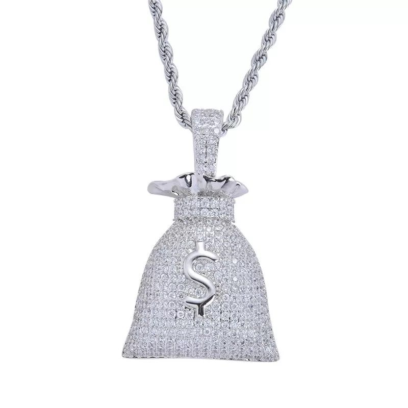 Colar Saco de Dinheiro Clássico dólar americano dinheiro saco pingente colar com corrente de tênis ouro cor prata hip hop colar masculino jóias para presente do menino