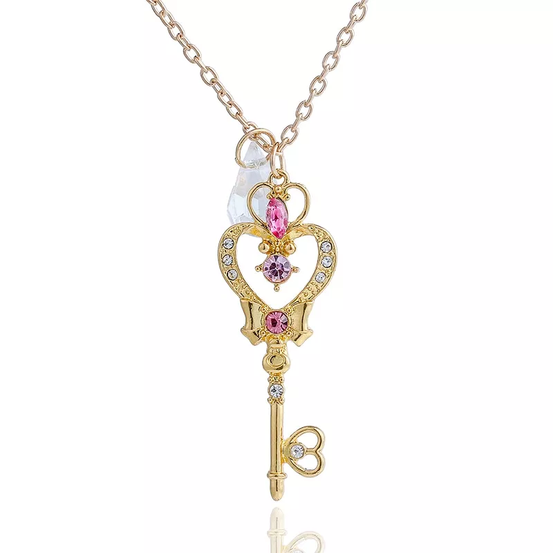 Colar sailor moon cristal ouro cor dos desenhos animados colar lua coração chave pingente cosplay colar moda feminina jóias