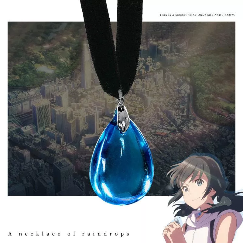 Colar Tenkinoko Weathering With You Cosplay Accessories Amano Hina Necklace Water-Drop Crystal Metal Jewelry Pendant Keychain