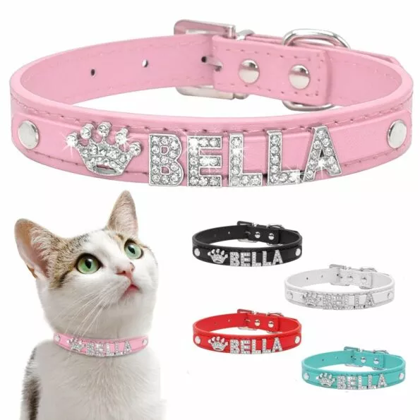 coleira personalizada de gato com strass coleira de cachorro de pequeno porte Coleira personalizada de gato com strass, coleira de cachorro de pequeno porte, personalizada para chihuahua yorkshire, nome grátis, acessórios para gatos