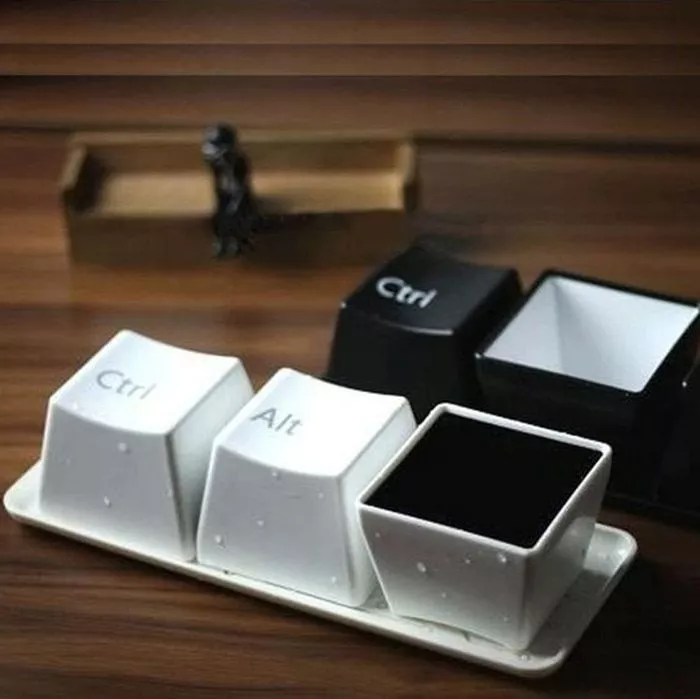 Copo criativo conjunto de chá teclado moda copos cor preta ctrl del alt 3 peças/canecas promoção presentes feiras casamento