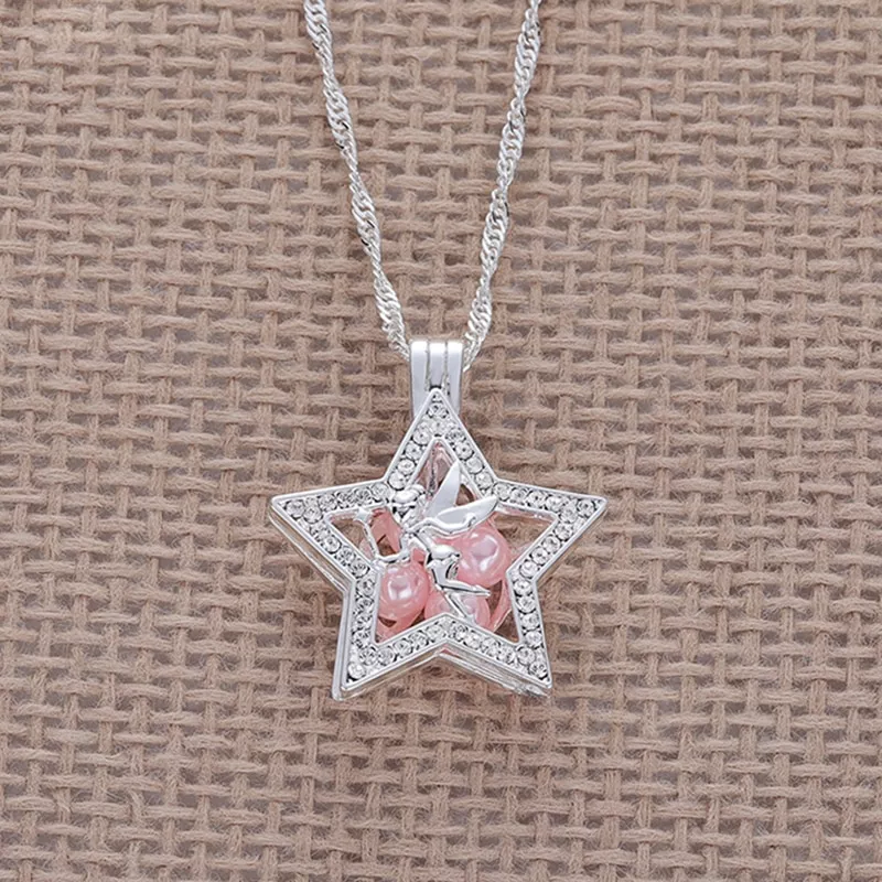 Cor-de-rosa pérola pingente colar fada cauda festa de casamento moda jóias feminino presente cor corrente gargantilha nome personalizado colar