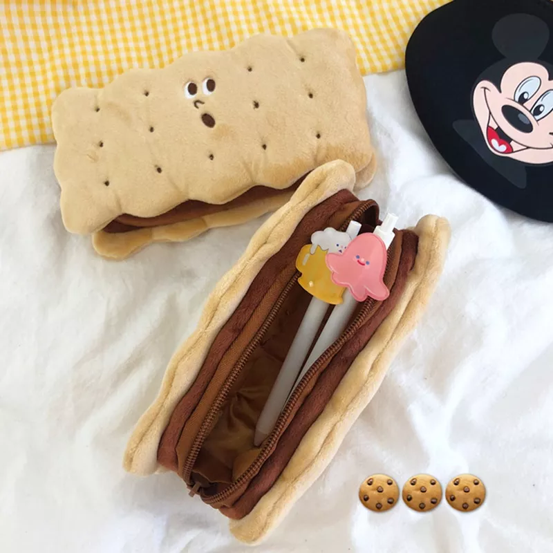 Criativo de pelúcia biscoitos lápis caso bonito caneta saco caixa de lápis papelaria bolsa crianças presente escritório escola suprimentos