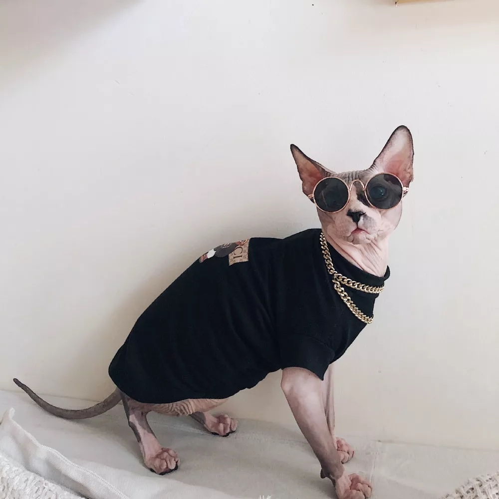 devon sphinx clothes hairless cat clothes for pet clothes 100 cotton pet clothes with Cão de estimação roupas gato traje inglês letras cowboy algodão-acolchoado quente pequeno e médio fold-down colarinho roupas