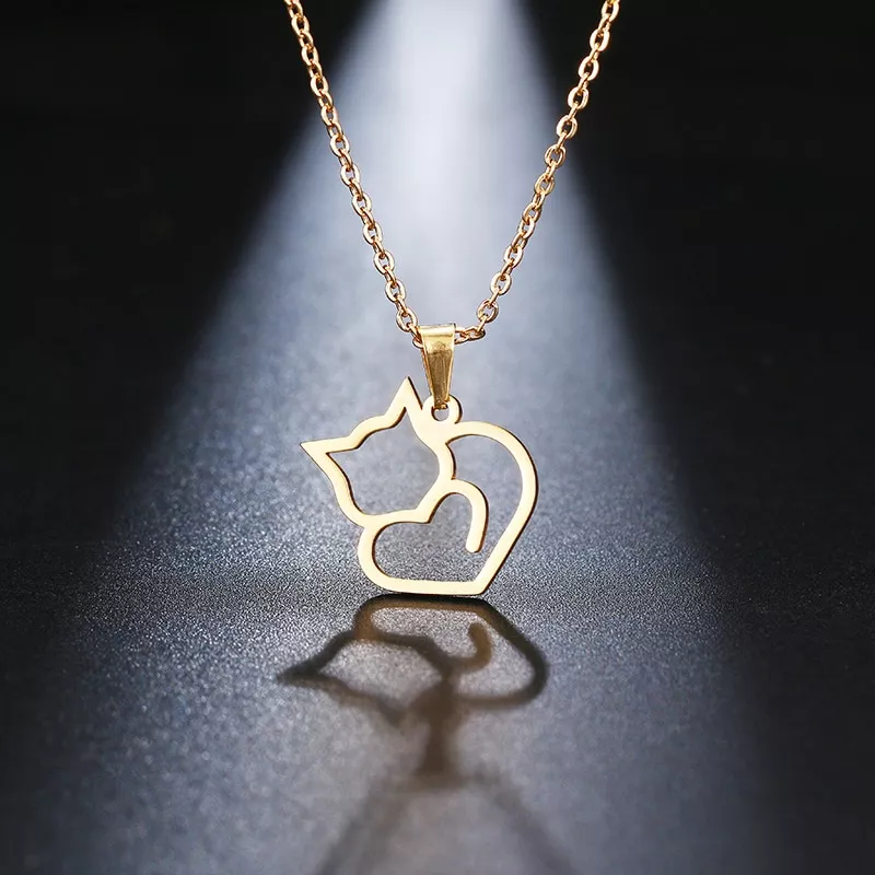 Dotifi colar de aço inoxidável para amante feminino ouro e prata cor gato requintado pingente colar noivado jóias