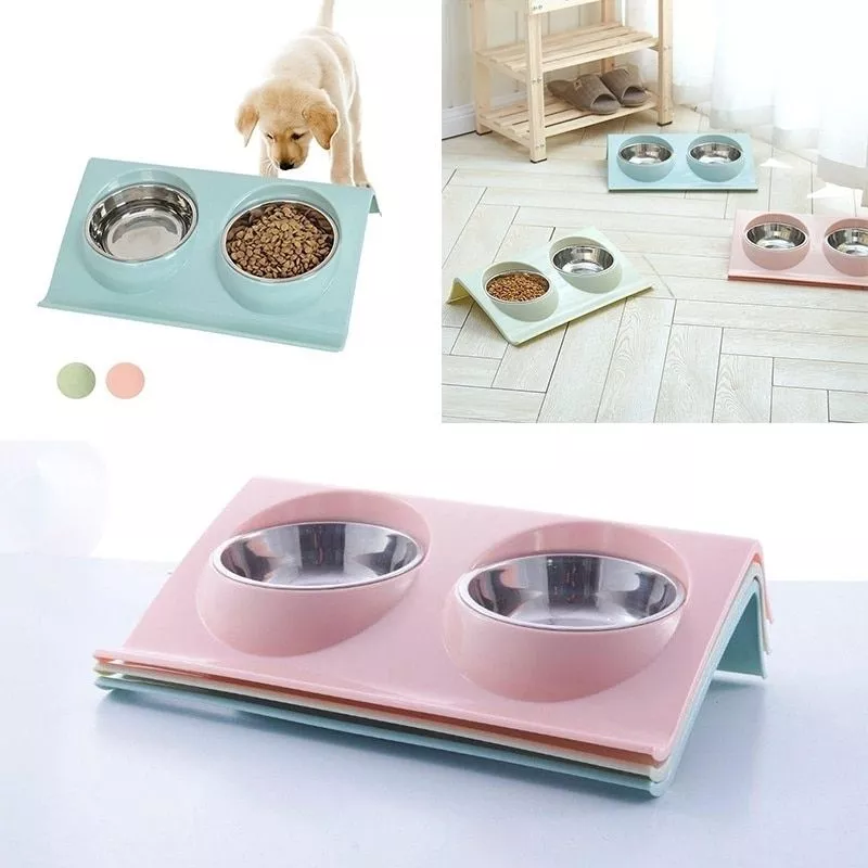 double dog bowl pet feeding station stainless steel water food bowls feeder solution Eco Friendly Wheat Straw for Pet Bowl for Dogs and Cats Candy Color Pet Puppy Food Water Bowls Anti-Skip No Tip Blue Green Pink