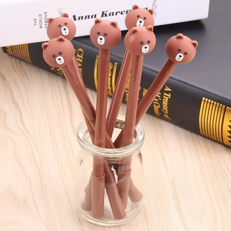 Ellen Ribeiro 1 pedaço Papelaria Escritório Escola Fontes Kawaii Bonito Dos Desenhos Animados do Urso de Brown Alças Escrever Presente Gel Pen