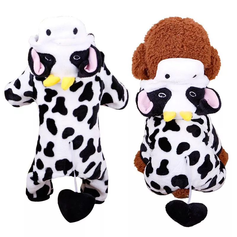 Engraçado dia das bruxas cão traje bonito vaca pet roupas para cães pequenos gatos chihuahua roupas quentes velo filhote de cachorro cachorro casacos macacão