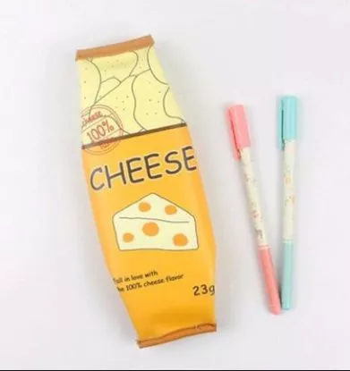 estojo bolsa porta lapis escolar queijo Estojo escolar de couro pu de zíper, bolsa criativa fofa para lápis e caneta para meninos e meninas