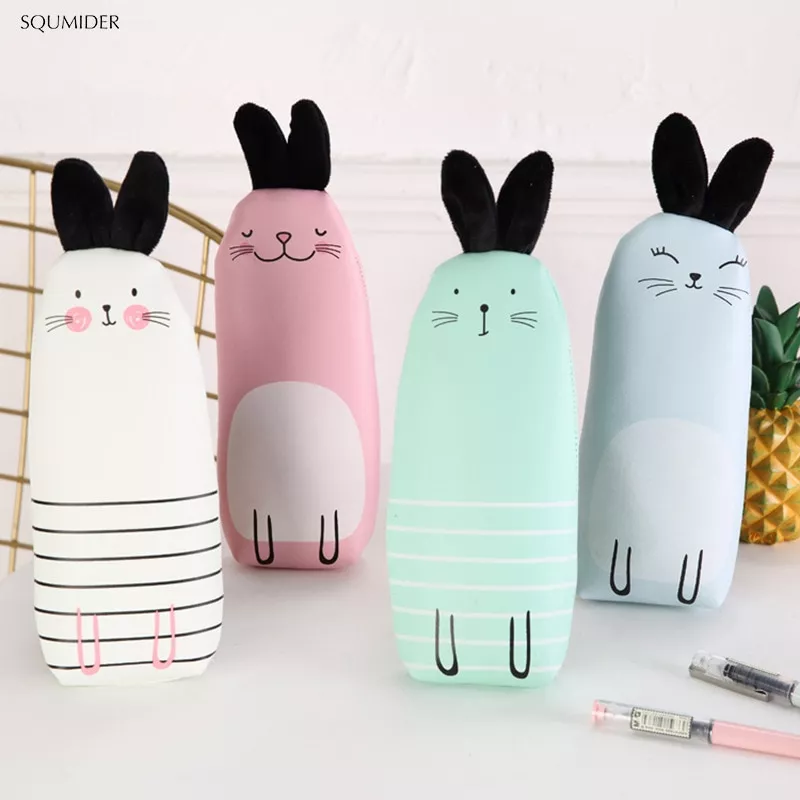 Estojo escolar de couro pu de zíper, bolsa criativa fofa para lápis e caneta para meninos e meninas