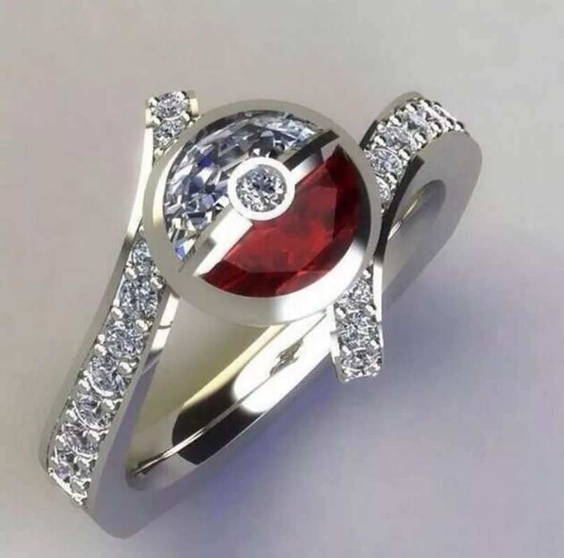 Fdlk pokemon pikachu pokeball bling zircon pedra bonito anéis para o casamento feminino noivado moda dos desenhos animados jóias 2019 novo