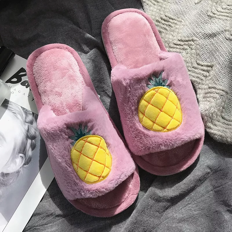 frutas dos desenhos animados em casa chinelos de pele das mulheres inverno Pantufa infantil de pelúcia para meninos e meninas, sapatos quentes de algodão para crianças, chinelos fofos e confortáveis de animais do inverno 2019