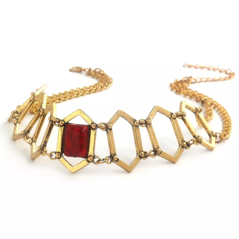 Gargantilha Red Stone Dourado