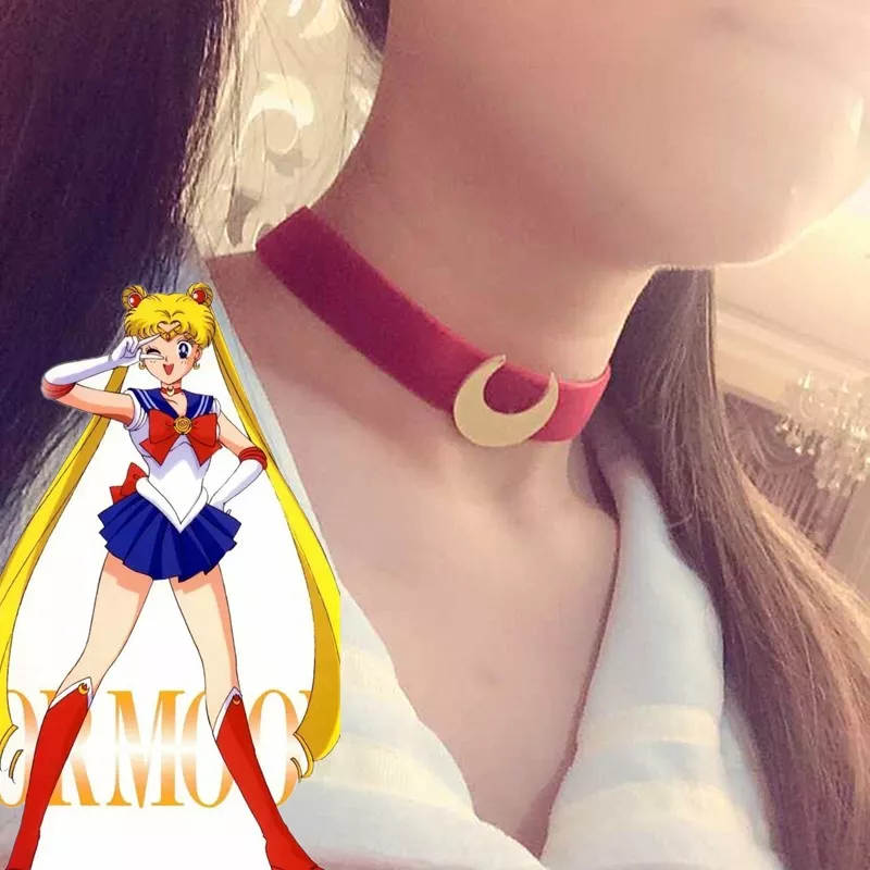 gargantilha sailor moon traje colar colar cinto de veludo cosplay anime Colar Frozen gargantilha para meninas banhado a prata azul cz floco de neve pingente colar para mulher 45cm corrente presente fino