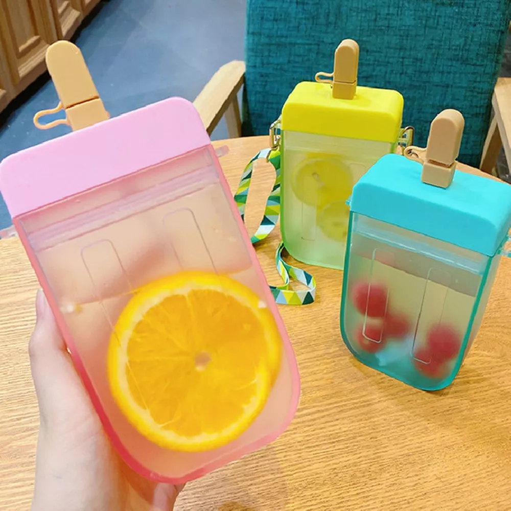 Garrafa 300ml copo de palha bonito novo plástico picolé garrafa de água bpa livre transparente suco beber copo adequado para crianças adultas