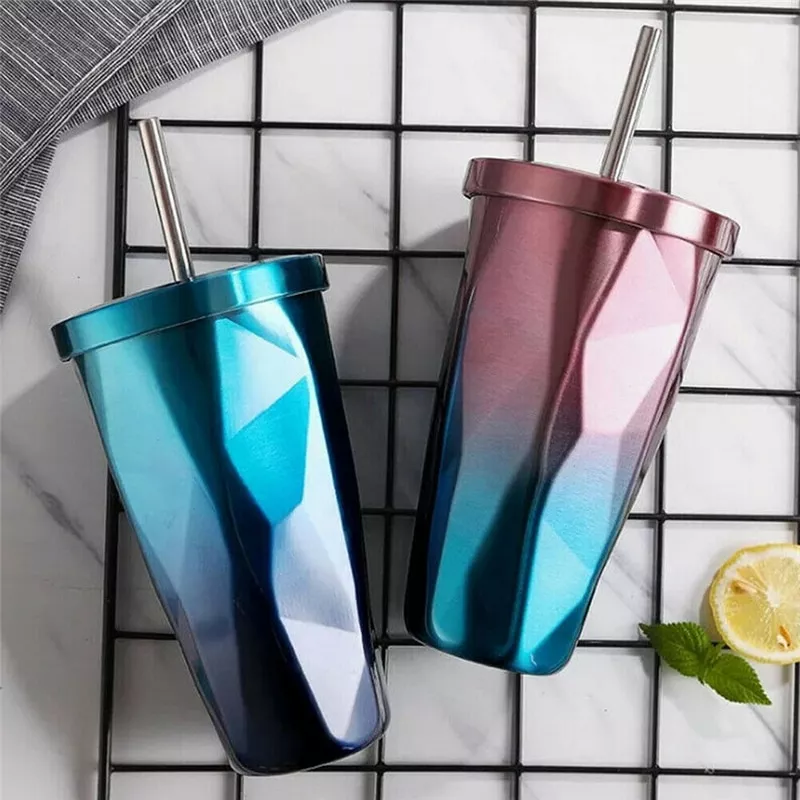 Gradiente Copo com Palha 500ml de Aço Inoxidável Caneca do Curso Copo Vazio 4 Bebidas Cores Hot & Cold Parede Dupla bebida Caneca de Café Copos