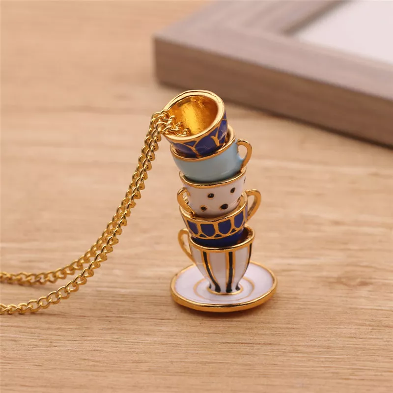 Grânulo tipo de corda moda pilha copos pingente colar bonito estereoscópico criativo jóias para feminino charme colar presente acessórios