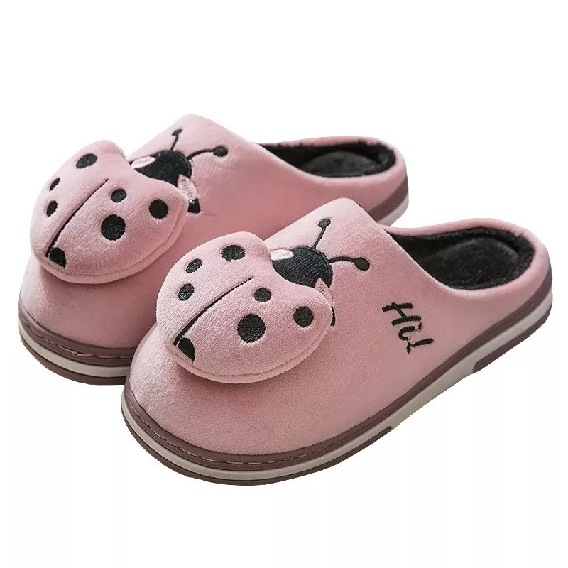 inverno feminino chinelos de casa dos desenhos animados joaninha Pantufa Moda feminina chinelos de inverno quente pele slides das senhoras dos homens meninos meninas casa sapatos salto plano casa interior quarto zapatilla mujer