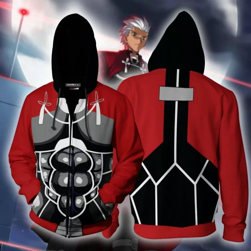 Jaqueta Anime Fate Stay Night Archer Cosplay Traje 3D Impressão Zipper Revestimentos Das Camisolas Com Capuz Streetwear Tops Com Capuz