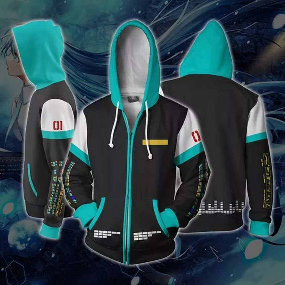 Jaqueta Hatsune miku moletom com capuz anime camisolas traje cosplay anime 3d casaco feminino masculino