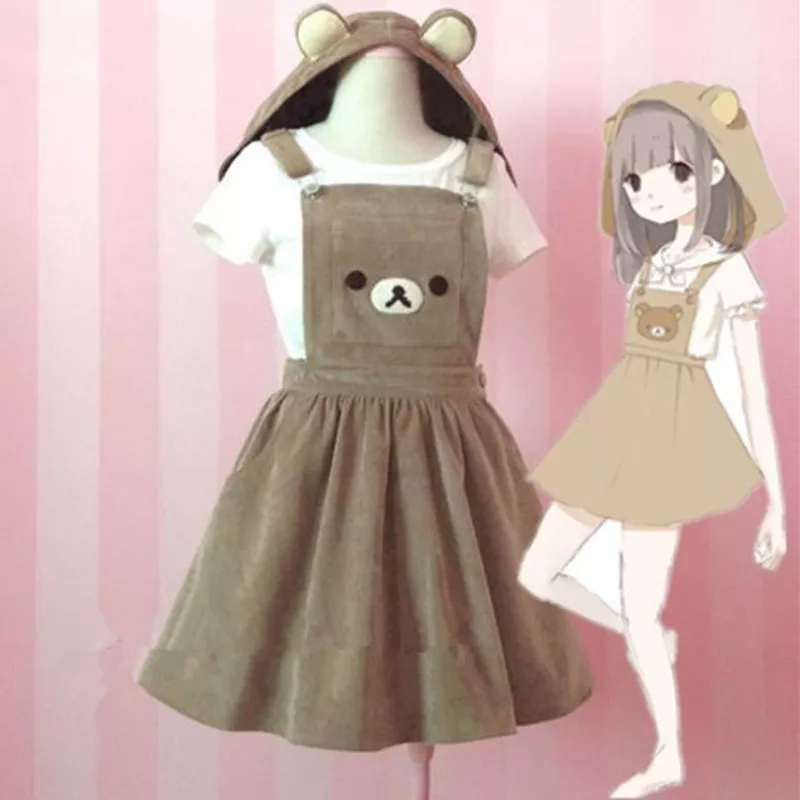 🔥 Kawaii Relaxar Urso Macacão Vestido Urso Bordado Lolita